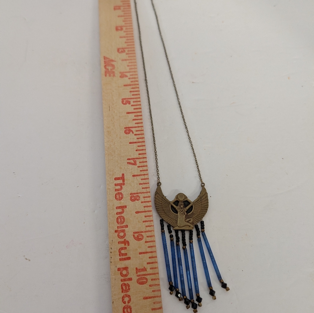 Estate Art Deco Egyptian Lady Blue Tassel Necklace 1920s - Picture 5 of 5